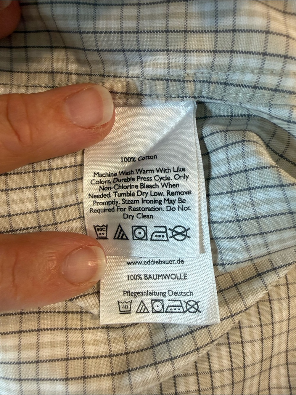 Men’s Eddie Bauer Classic Button-Down Plaid Shirt in Beige and White Sz Med/Tall - Picture 9 of 10